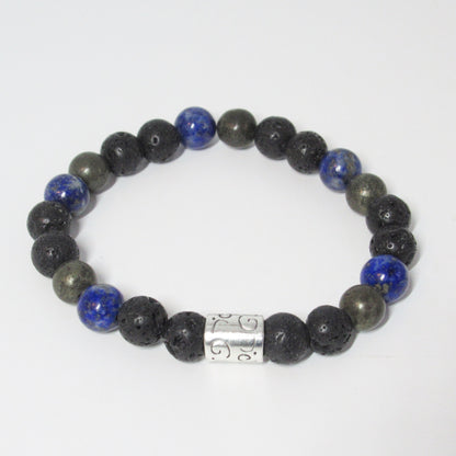 Bracelet Homme Pierre de Lave - Lapis Lazuli -Pyrite en pierres naturelles