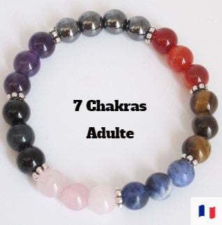 Bracelet 7 chakras femme/homme/enfant en pierres naturelles  Bracelet 7 chakras femme/homme/enfant en pierres naturelles. Bracelet des 7 chakras. Qu'est-ce qu'un Chakra ? Les chakras sont des points de jonction de centres d'énergie de notre corps. Lorsqu'ils sont bien équilibrés, le corps et l'esprit sont en parfaite harmonie. On compte les 7 chakras majeurs qui se situent le long