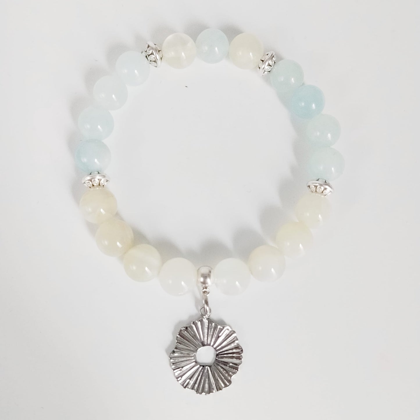 Bracelet en pierre naturelle - Aigue Marine - Pierre de Lune - Rond Ciselé