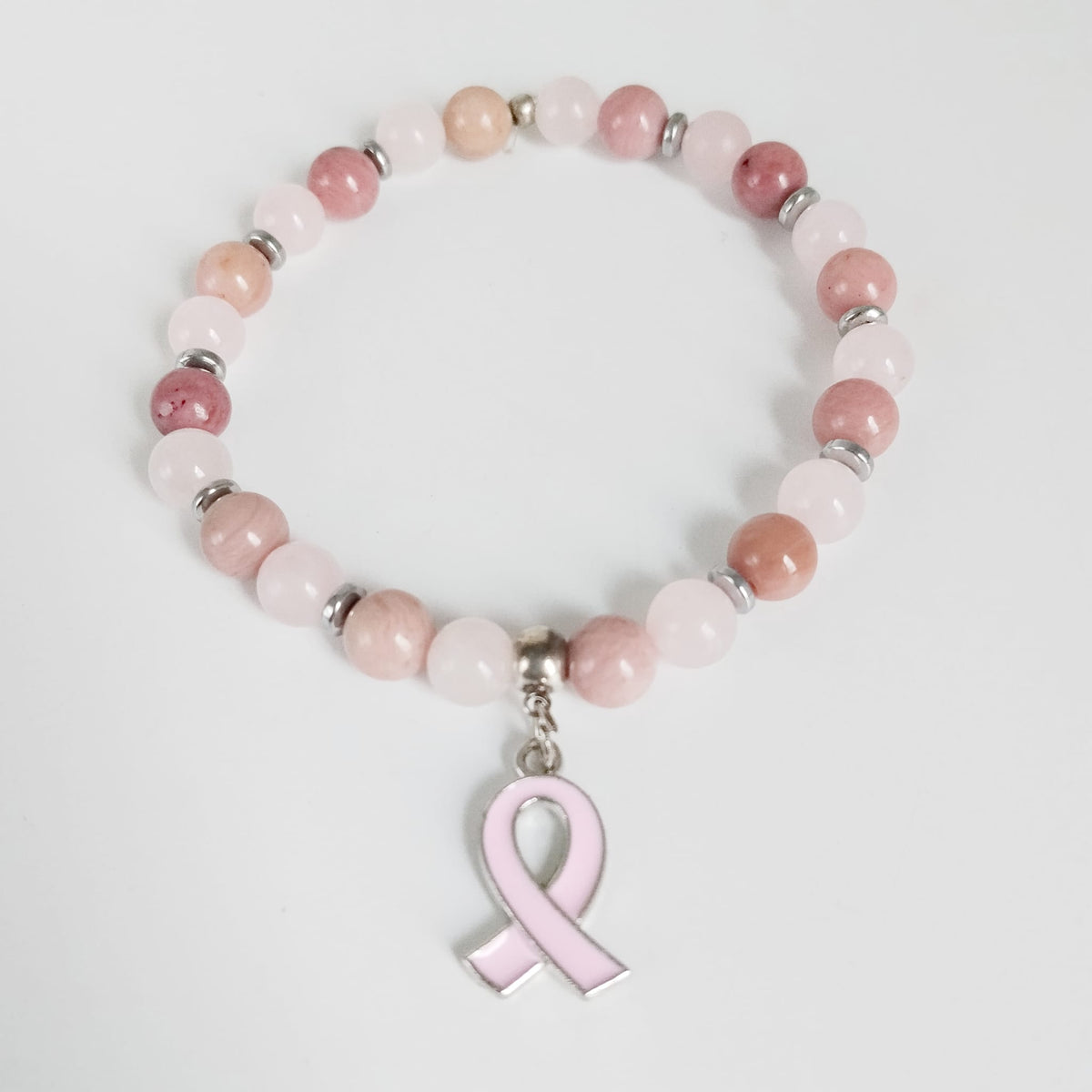 Collection en pierre naturelle - Octobre rose - Bracelet - Collier - Boucles d'oreilles - Porte clefs