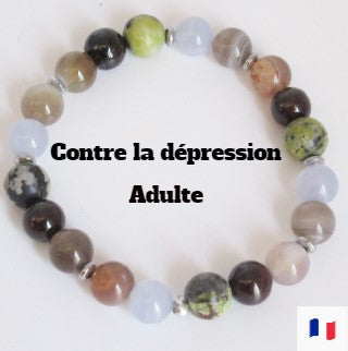 Bracelet contre la dépression Femme/Homme en pierres naturelles  Vous êtes actuellement plongé(e) dans une profonde tristesse, ressentant une douleur émotionnelle, une perte d'estime de soi et une diminution de votre énergie vitale ? Notre bracelet anti-dépression est spécialement conçu pour vous. Fabriqué à partir de 4 pierres naturelles reconnues pour leurs vertus curatives, 