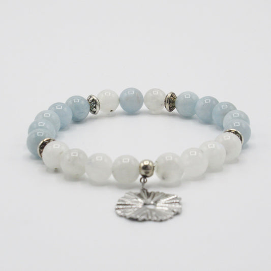 Bracelet - Aigue Marine - Pierre de Lune - Rond Ciselé