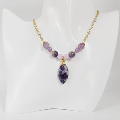 Collier en pierre naturelle - Lépidolite - Améthyste - Kunzite