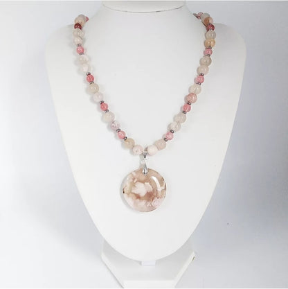 Collier en pierres naturelles Agate Fleur & Tourmaline Melon d’Eau – Apaisement, confiance et énergie positive au quotidien. Bijou bien-être unique.

