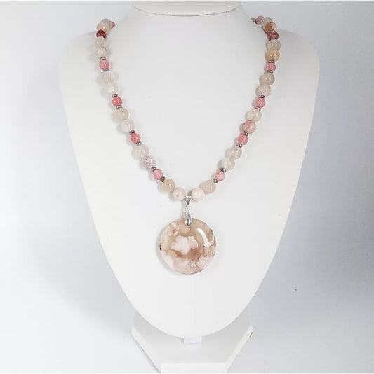 Collier en pierres naturelles Agate Fleur & Tourmaline Melon d’Eau – Apaisement, confiance et énergie positive au quotidien. Bijou bien-être unique.

