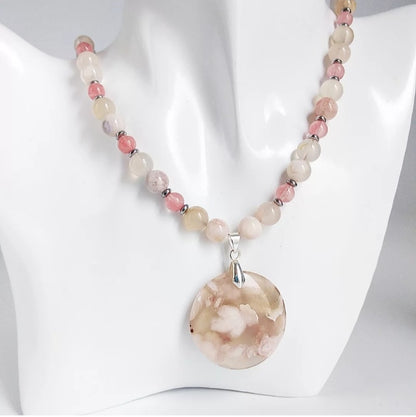 Collier en pierres naturelles Agate Fleur & Tourmaline Melon d’Eau – Apaisement, confiance et énergie positive au quotidien. Bijou bien-être unique.

