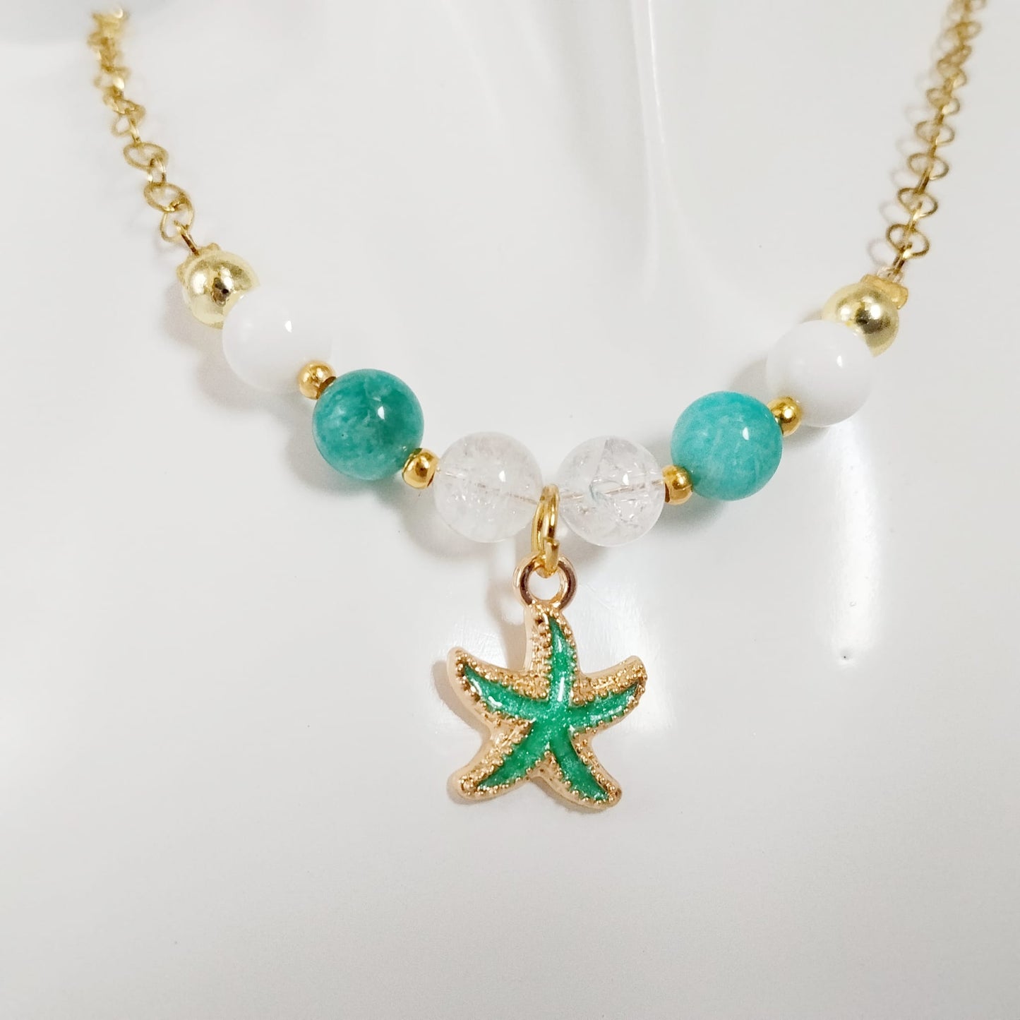 Collier en pierre naturelle - Amazonite - Nacre - Cristal de roche