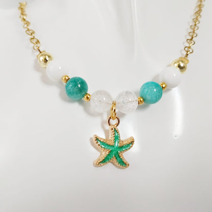Collier en pierre naturelle - Amazonite - Nacre - Cristal de roche