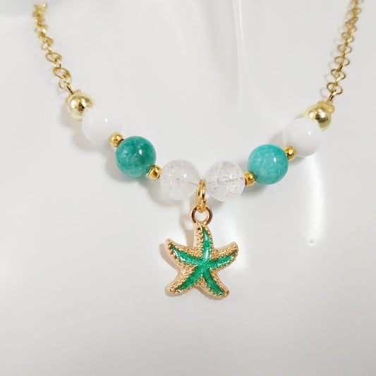 Collier en pierre naturelle - Amazonite - Nacre - Cristal de roche