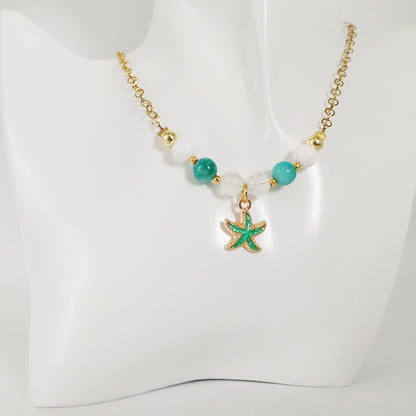 Collier en pierre naturelle - Amazonite - Nacre - Cristal de roche