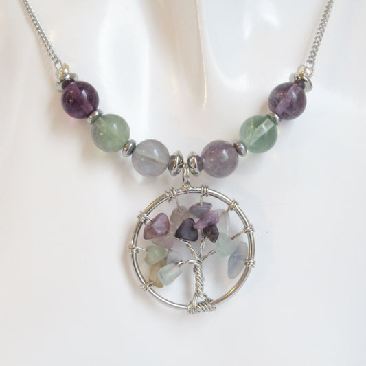 Collier Fluorite Multicolore - Arbre de vie