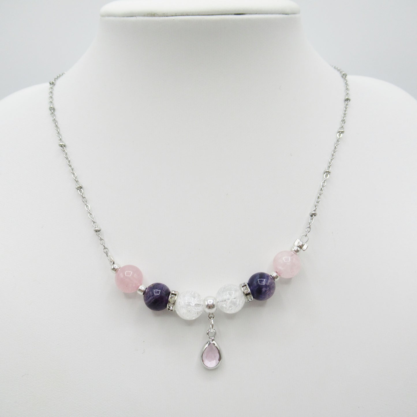 Collier Fluorite Pourpre - Quartz Rose