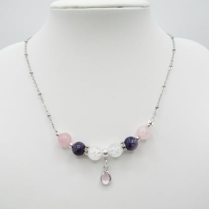 Collier Fluorite Pourpre - Quartz Rose