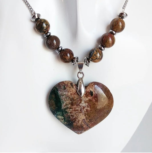 Collier en pierre naturelle - Jaspe Orbiculaire - Coeur