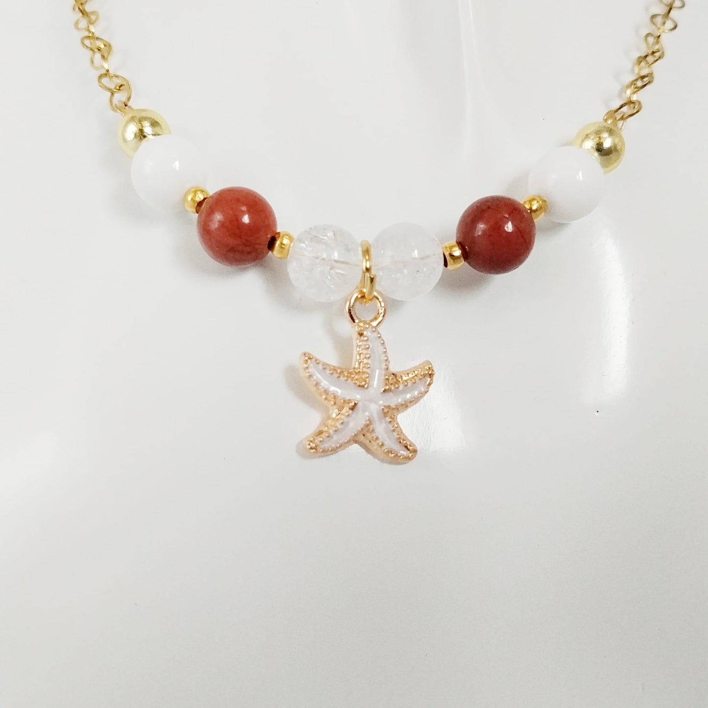 Collier en pierre naturelle - Jaspe Rouge - Nacre - Cristal de roche