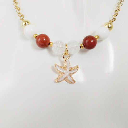 Collier en pierre naturelle - Jaspe Rouge - Nacre - Cristal de roche