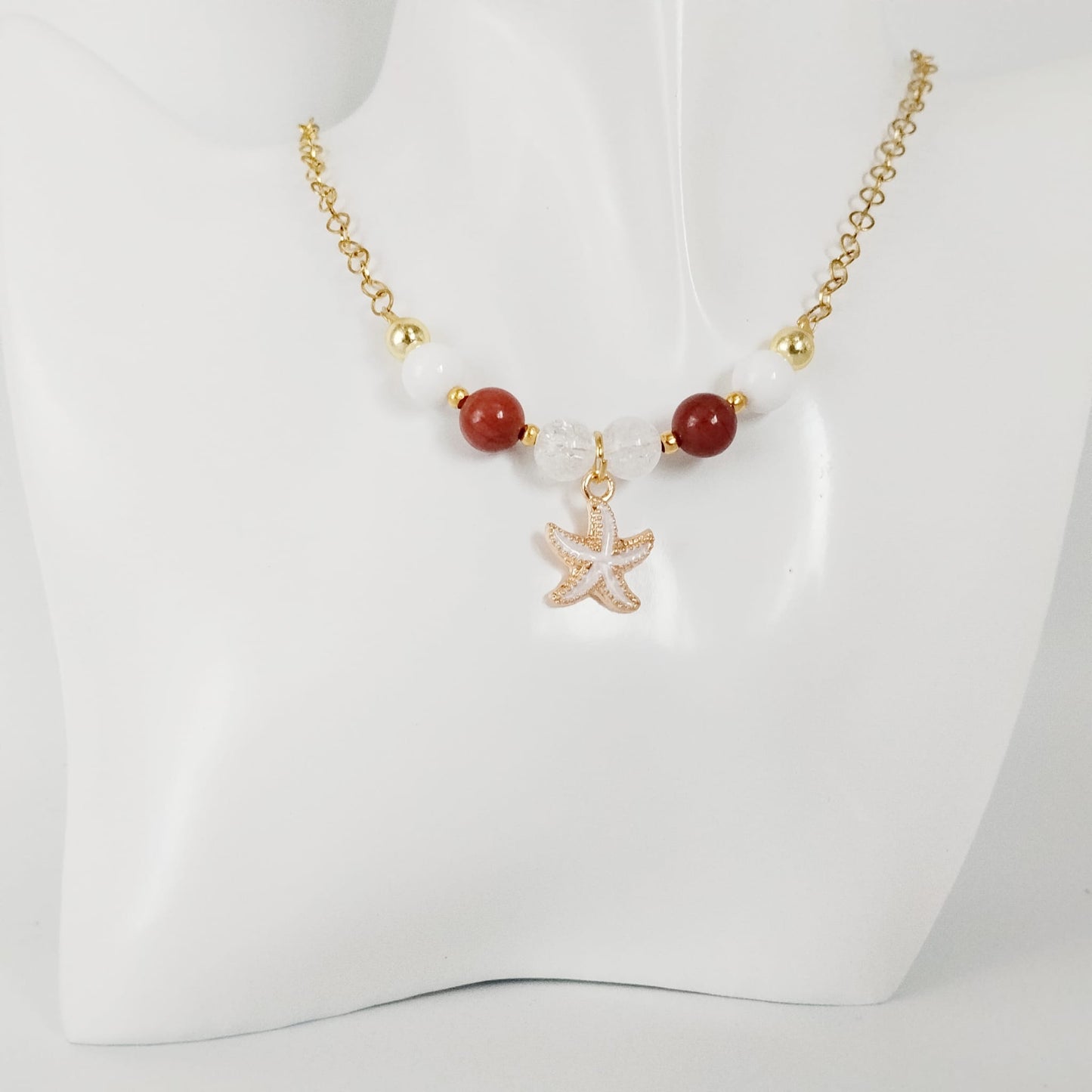 Collier en pierre naturelle - Jaspe Rouge - Nacre - Cristal de roche