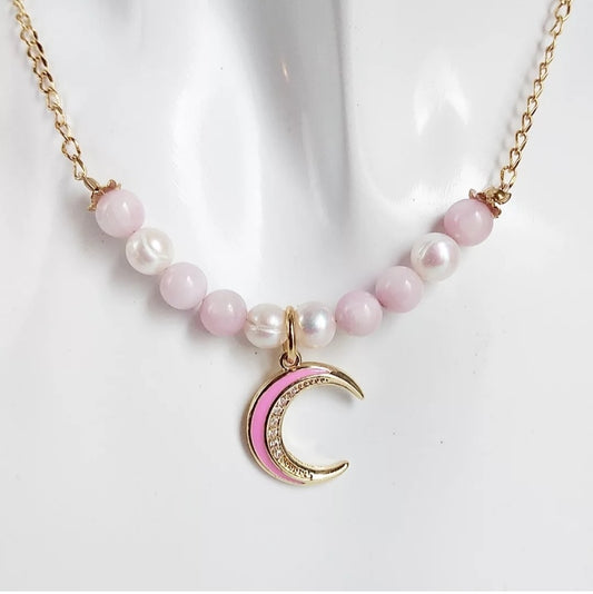 Collier en pierre naturelle - Kunzite - Perles d'eau douce