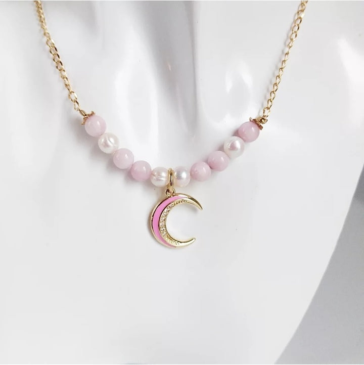 Collier en pierre naturelle - Kunzite - Perles d'eau douce