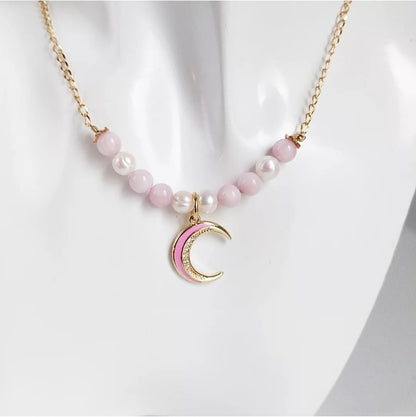 Collier en pierre naturelle - Kunzite - Perles d'eau douce