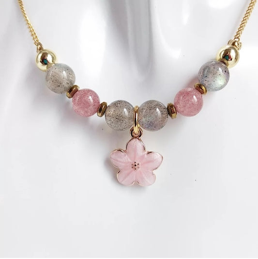 Collier en pierre naturelle - Labradorite AAA - Quartz Fraise