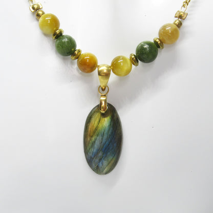 Collier Labradorite - Oeil de tigre - Serpentine