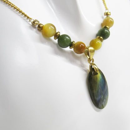 Collier Labradorite - Oeil de tigre - Serpentine