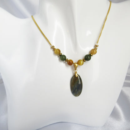 Collier Labradorite - Oeil de tigre - Serpentine