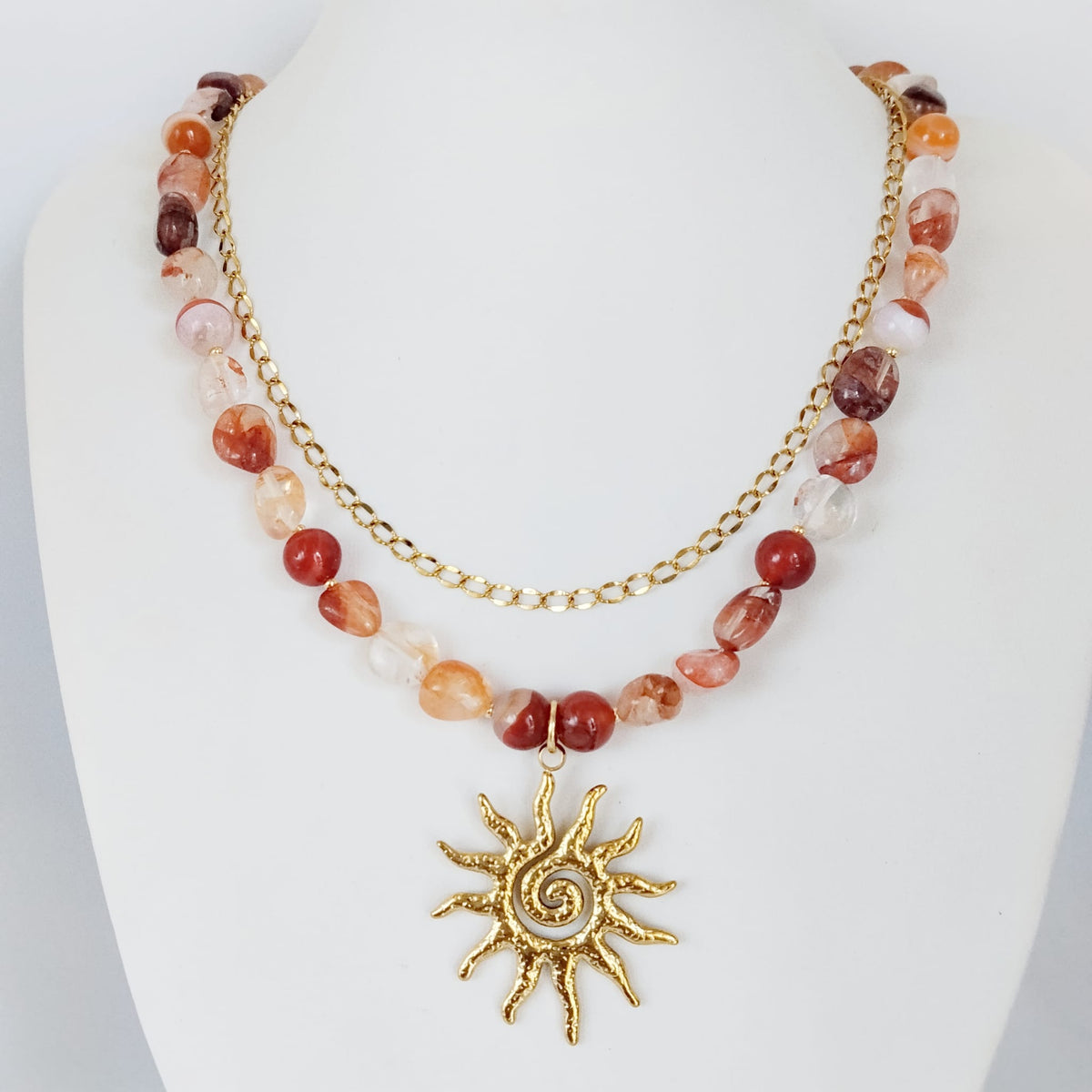 Collier en pierre naturelle - Quartz Hématoïde - Cornaline
