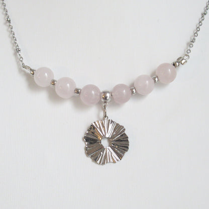 Collier Quartz rose - Rond martelé