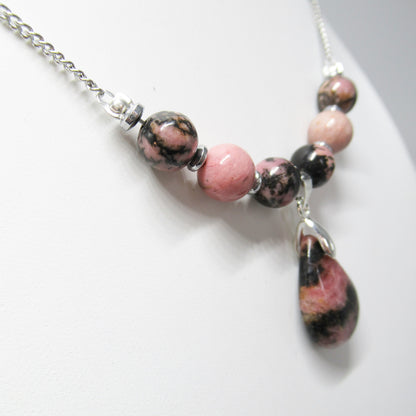 Collier Rhodonite Goutte en pierres naturelles