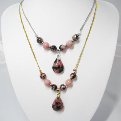 Collier Rhodonite Goutte en pierres naturelles