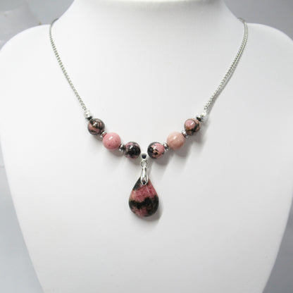 Collier Rhodonite Goutte en pierres naturelles