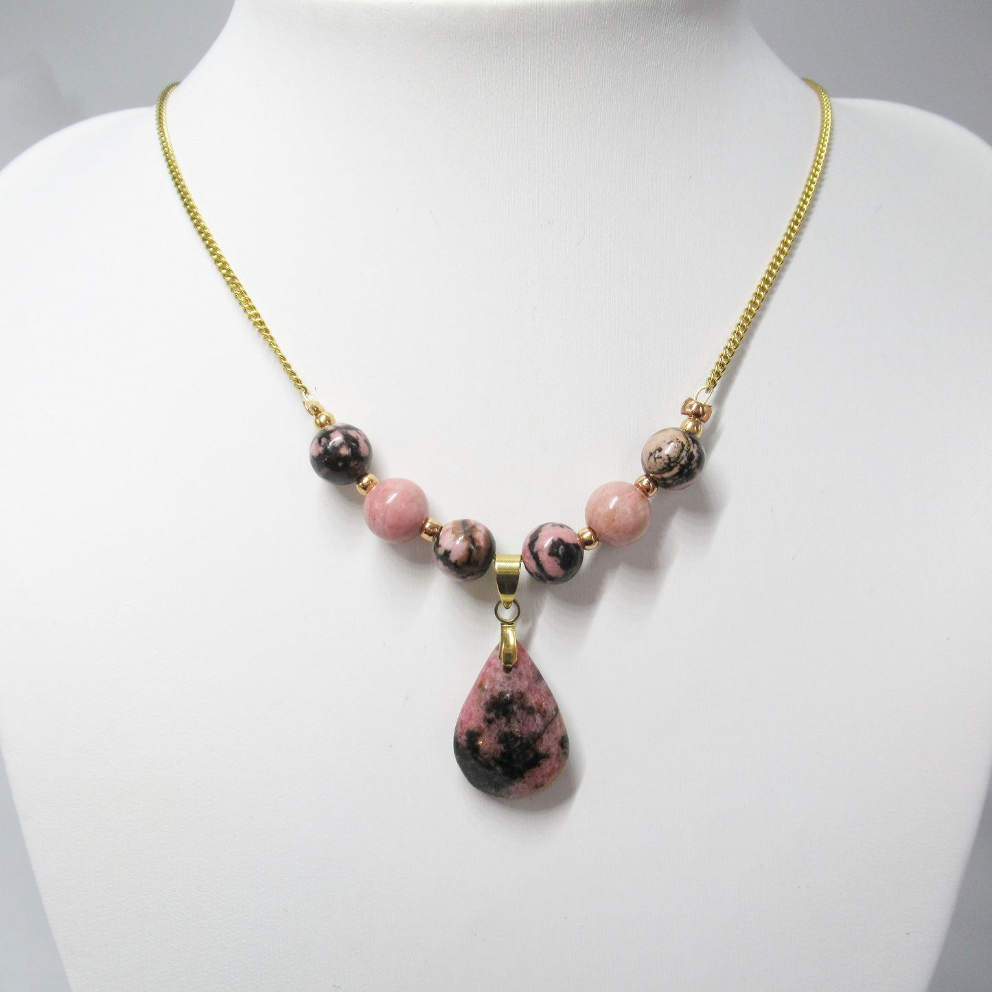 Collier Rhodonite Goutte en pierres naturelles