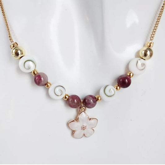 Collier en pierre naturelle Œil de Sainte Lucie et Tourmaline Rose – porte-bonheur, protection et amour inconditionnel. Bijou artisanal unique.