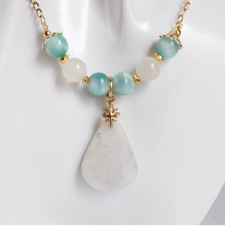 Collier en pierre naturelle - Pierre de lune blanche et Pierre de lune verte (garniérite)