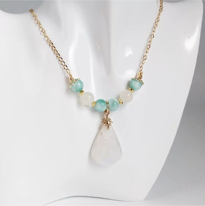 Collier en pierre naturelle - Pierre de lune blanche et Pierre de lune verte (garniérite)