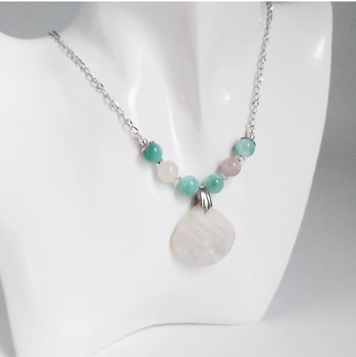 Collier en pierre naturelle - Pierre de lune blanche et Pierre de lune verte (garniérite)