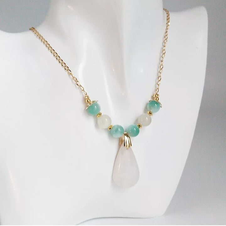 Collier en pierre naturelle - Pierre de lune blanche et Pierre de lune verte (garniérite)