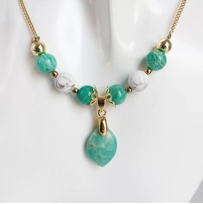 Collier en pierre naturelle- Amazonite AAA et Howlite - Marquise