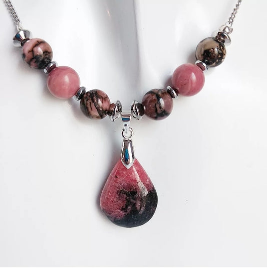 Collier en pierre naturelle - Rhodonite