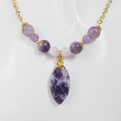 Collier en pierre naturelle - Lépidolite - Améthyste - Kunzite
