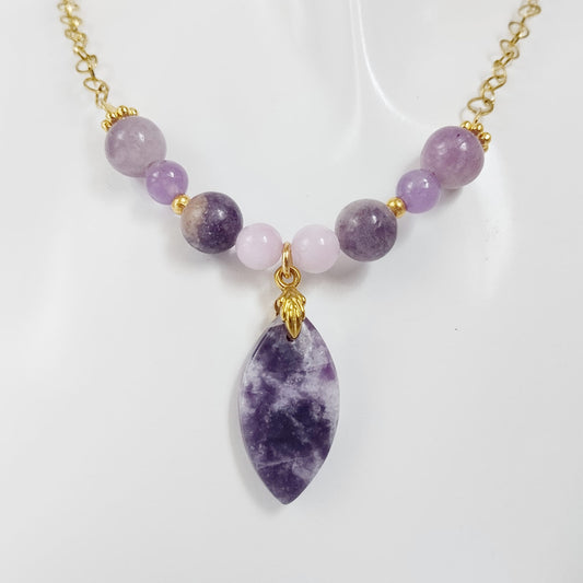 Collier en pierre naturelle - Lépidolite - Améthyste - Kunzite