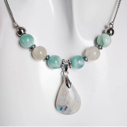 Collier en pierre naturelle - Pierre de lune blanche et Pierre de lune verte (garniérite)