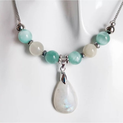 Collier en pierre naturelle - Pierre de lune blanche et Pierre de lune verte (garniérite)