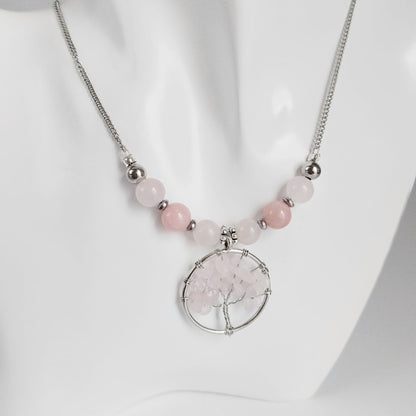 Collier en pierre naturelle - Quartz rose et Opale rose - Arbre de vie
