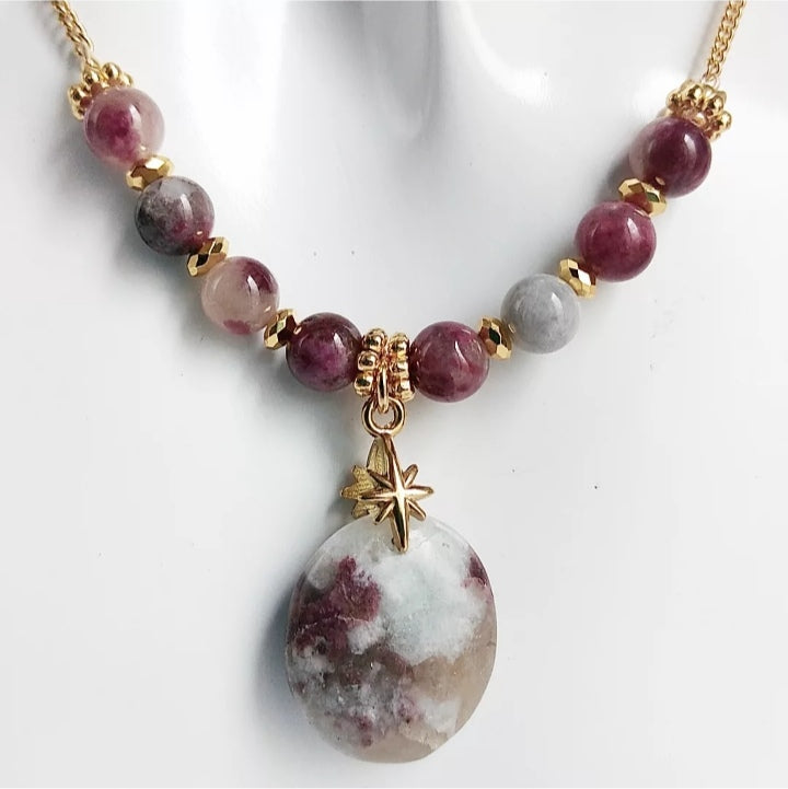Collier en pierre naturelle - Tourmaline Rose (Rubellite)