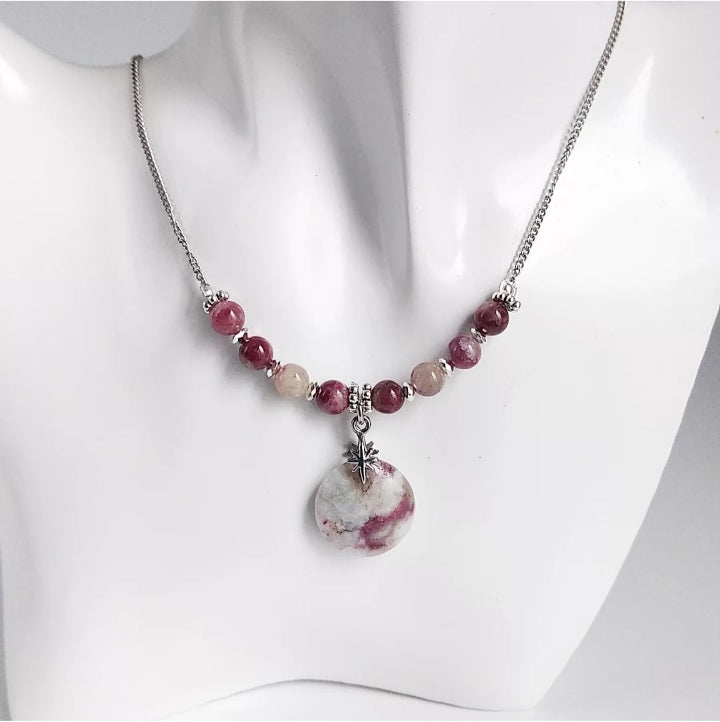 Collier en pierre naturelle - Tourmaline Rose (Rubellite)