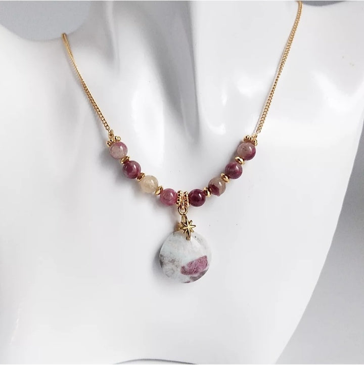 Collier en pierre naturelle - Tourmaline Rose (Rubellite)
