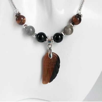 Collier en pierre naturelle - Triple protection - Tourmaline - Labradorite - Oeil de tigre